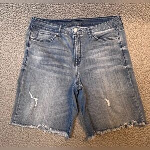 Seven7 Sunset Bermuda Distressed Denim Shorts Womens Size 14 Medium Wash